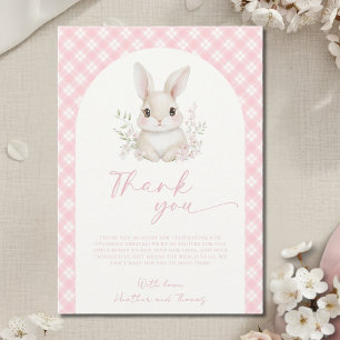 En liten kanin rosa Gingham-bebisfest Tack Kort