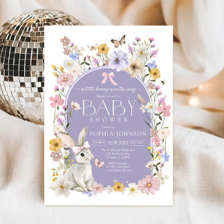 En liten kanin vildblomma baby shower inbjudningar