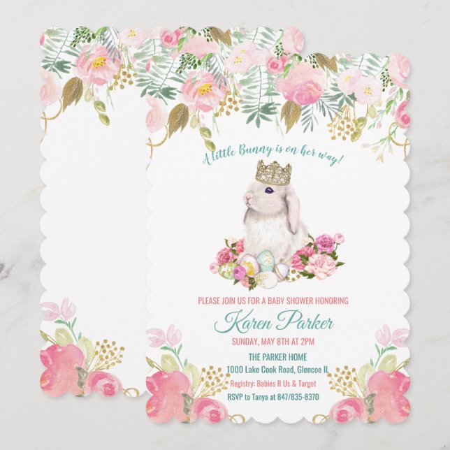 En liten kaninblomma baby shower-inbjudan inbjudningar (Fram/baksida)