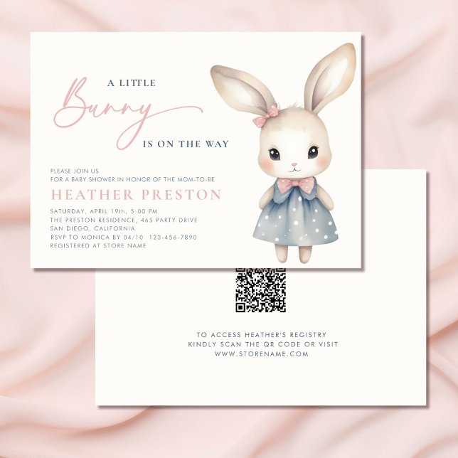 En liten kaninflicka QR Baby Shower Inbjudningar (Skapare uppladdad)