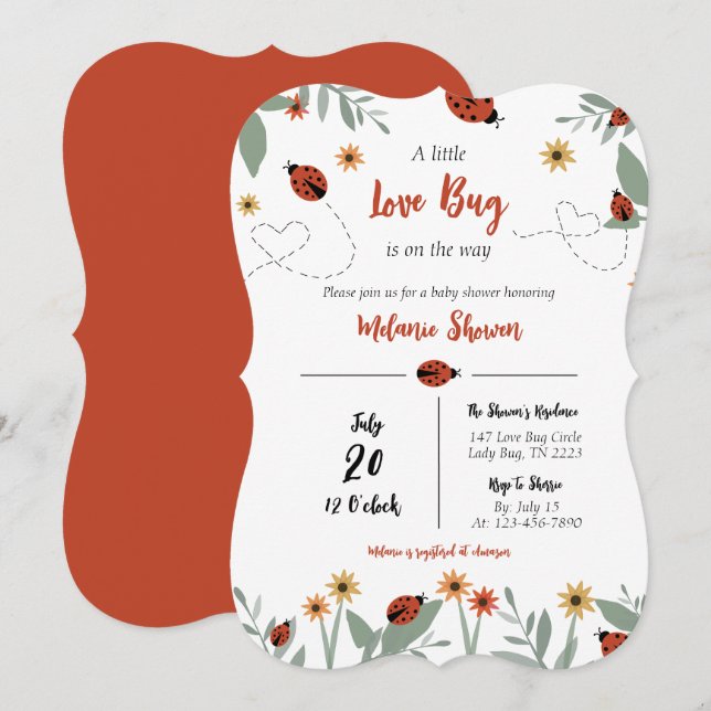En liten kärleksbugs baby shower inbjudan (Fram/baksida)