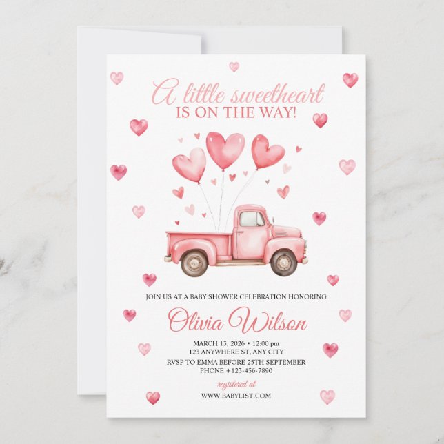 En liten kärlingkörsel för baby shower  inbjudningar (Framsida)