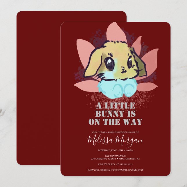En liten kittlig kute Burgundy Baby Shower Inbjudningar (Fram/baksida)