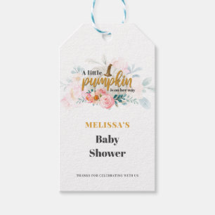 En liten knumpkin Fall Baby Shower-Blommigt Presentetikett