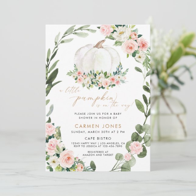 En liten knumpkin Fall Baby Shower Gender Neutral Inbjudningar (Stående Fram)