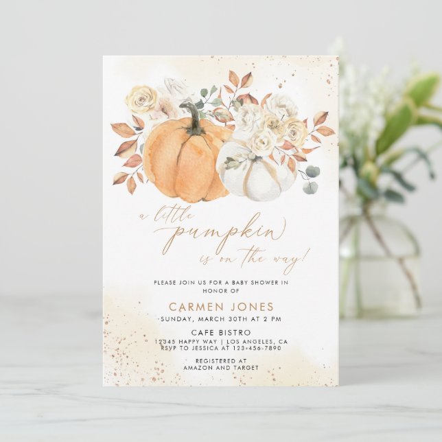 En liten knumpkin Fall Baby Shower Gender Neutral Inbjudningar (Stående Fram)