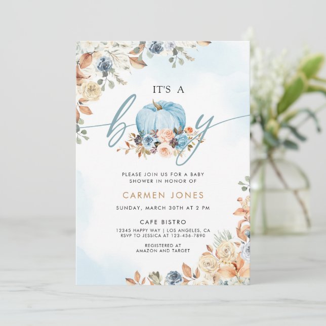 En liten knumpkin Fall Baby Shower Gender Neutral Inbjudningar (Stående Fram)