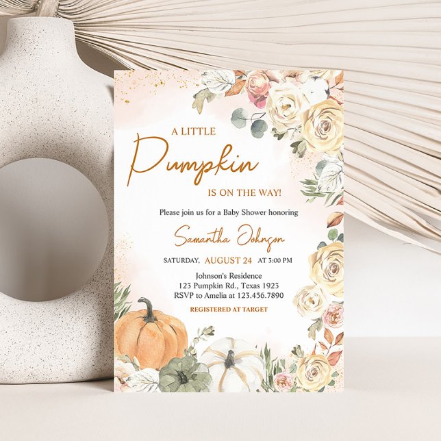 En liten knumpkin Fall Baby Shower Inbjudningar (Fall Floral Pumpkin Baby Shower Invitation)