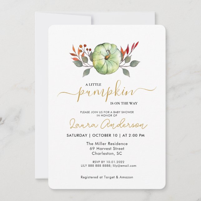 En liten knumpkin Fall Baby Shower Inbjudningar (Framsida)