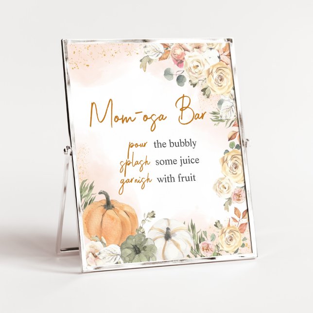 En liten knumpkin Fall Baby Shower Mamma Osa Pub Poster (Fall Floral Pumpkin Baby Shower Mom Osa Bar Sign)