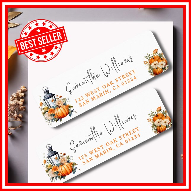 En liten knumpkin Fall Baby Shower-Returadress Returadress Etikett (A Little Pumpkin is on the Way Fall Autumn Floral Baby Shower Return Address Labels )