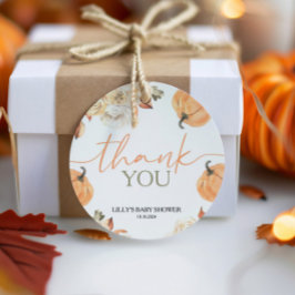 En liten knumpkin Fall Baby Shower Round Gåvor Etiketter
