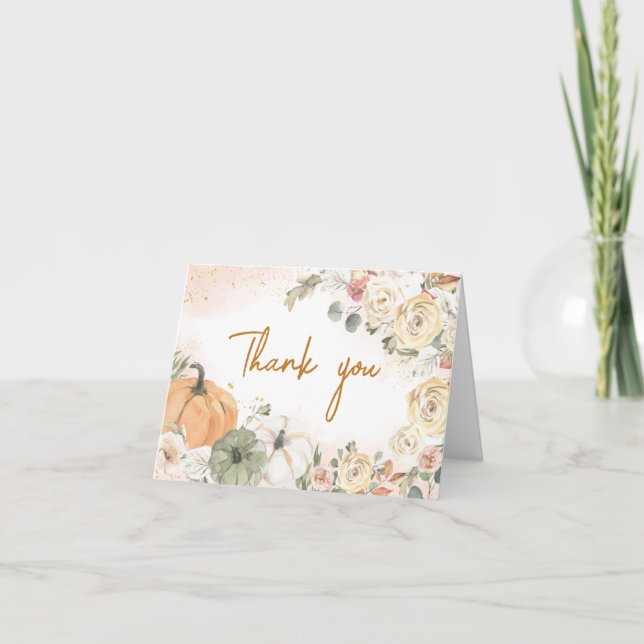 En liten knumpkin Fall Baby Shower Tack Kort (Framsida)