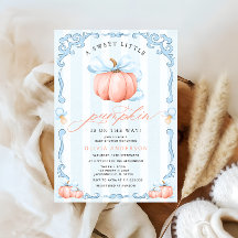 En liten knumpkin Fall Blue Bow Baby Shower