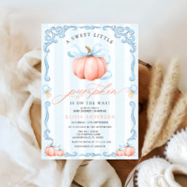 En liten knumpkin Fall Blue Bow Baby Shower Inbjudningar