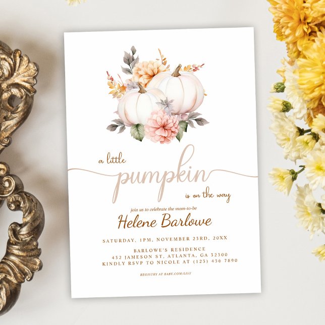 En liten knumpkin-hösten-babystövel inbjudningar (A Little Pumpkin Fall Autumn Baby Shower Invitation)