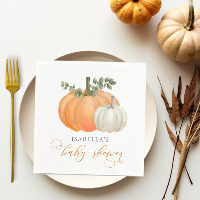 En liten knumpkin-hösten-babystövel pappersservett (pumpkin baby shower paper napkins)
