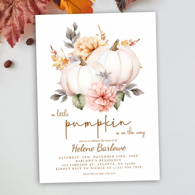 En liten knumpkin höstfälla för höstfällor inbjudningar (A Little Pumpkin Autumn Fall Baby Shower Invitation)