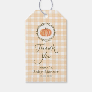 En liten knumpkin Whimsical Gingham Baby Shower Presentetikett