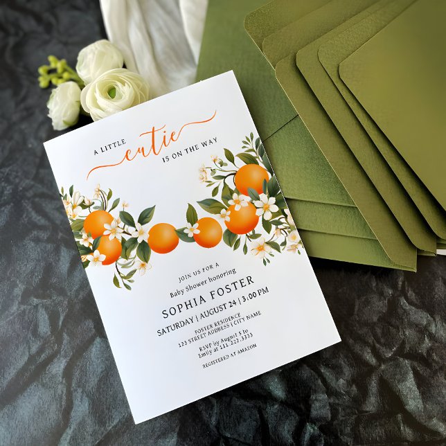 En liten kutie är på väg mot Tangerine Baby Shower Inbjudningar (Skapare uppladdad)