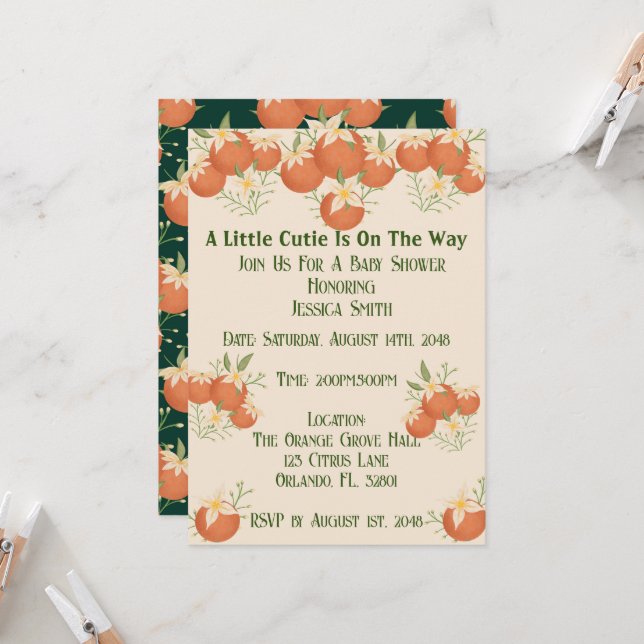 En liten kutik är på väg - Orangens Blommar Inbjudningar (Fram/Back In Situ)