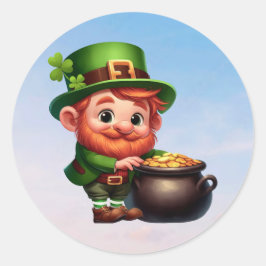En liten leprechaun från lycklig på St. Patrick's  Runt Klistermärke