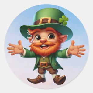 En liten leprechaun från lycklig på St. Patrick's Runt Klistermärke