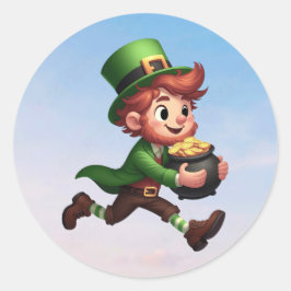 En liten leprechaun från lycklig på St. Patrick's  Runt Klistermärke