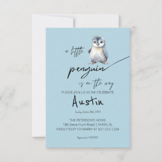 En liten liten Penguin Baby Shower Inbjudningar