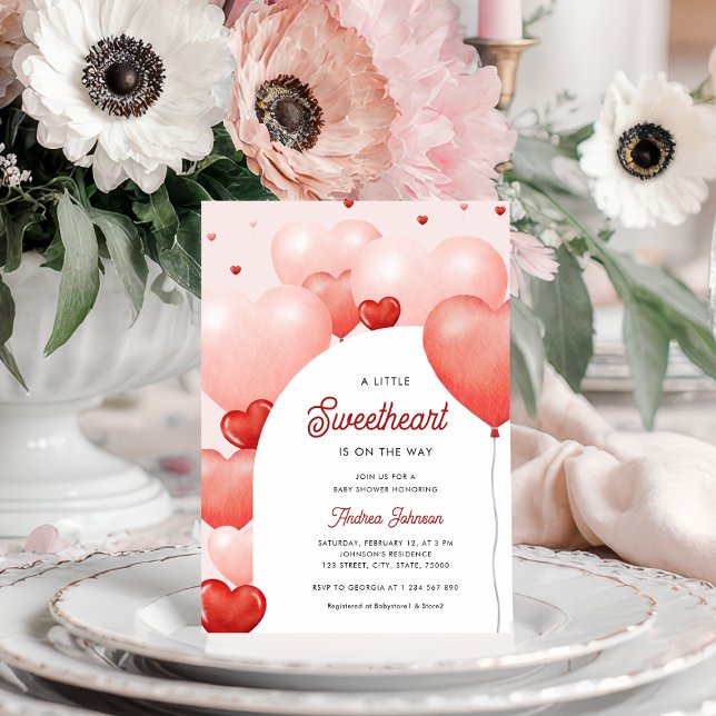 En liten liten, Rosa Red Balloons Baby Shower Inbjudningar (Skapare uppladdad)