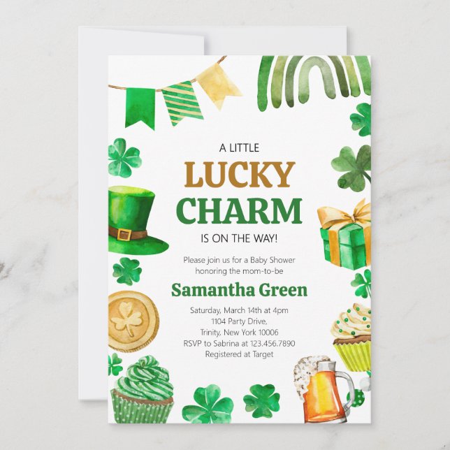 En liten lucky Charm Baby Shower Inbjudningar (Framsida)