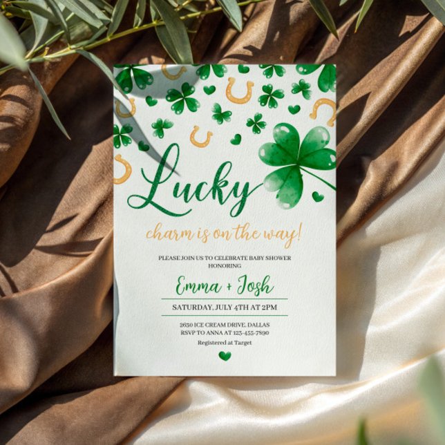 En liten lucky Charm Grönt Klöver Baby Shower Inbjudningar (Skapare uppladdad)