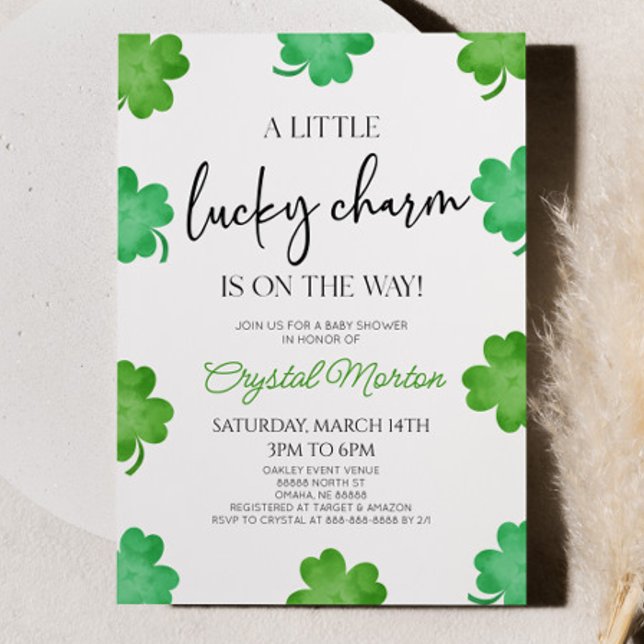 En liten lucky Charm Grönt Klöver Baby Shower Inbjudningar (Skapare uppladdad)
