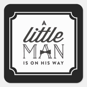 En liten man är på väg Bow Tie Pojke Baby Shower Fyrkantigt Klistermärke