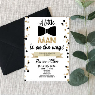 En liten man är på väg! Bowtie Baby Shower Inbjudningar