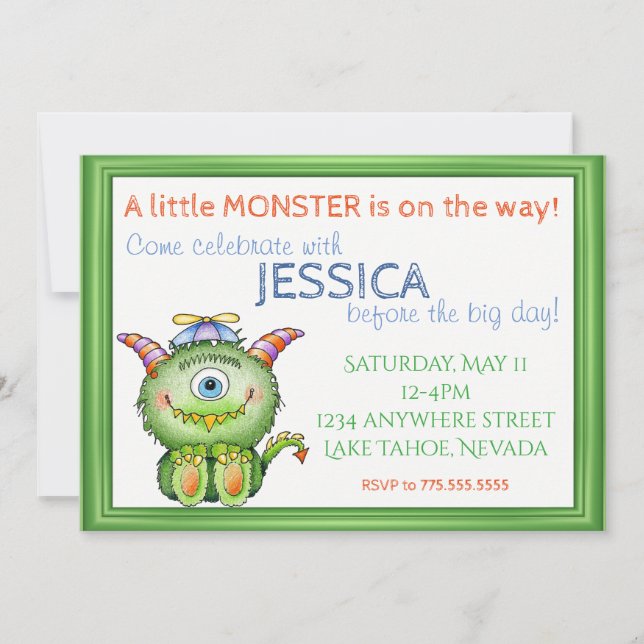 En liten Monster Baby Shower Inbjudningar (Framsida)