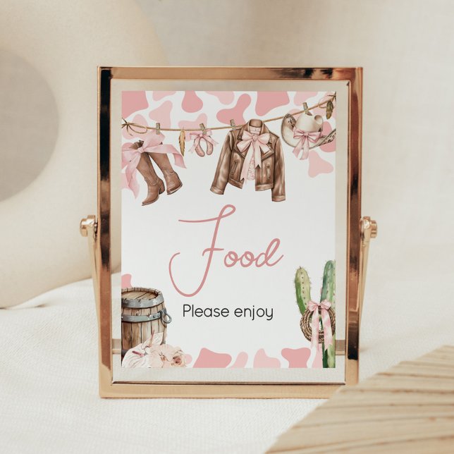 En liten nattflicka, babyskor poster (A Little Cowgirl Clothesline Baby Shower Food Sign)
