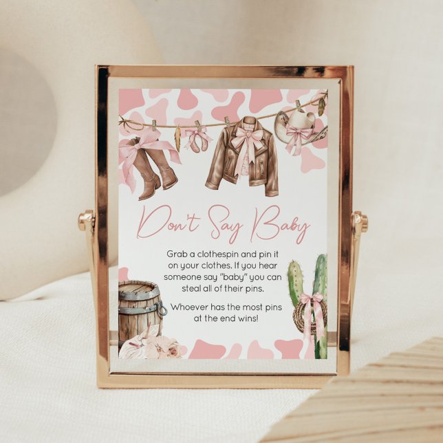 En liten nattflicka, babyskor, säg inte Baby Poster (A Little Cowgirl Clothesline Baby Shower Don't Say Baby Sign)