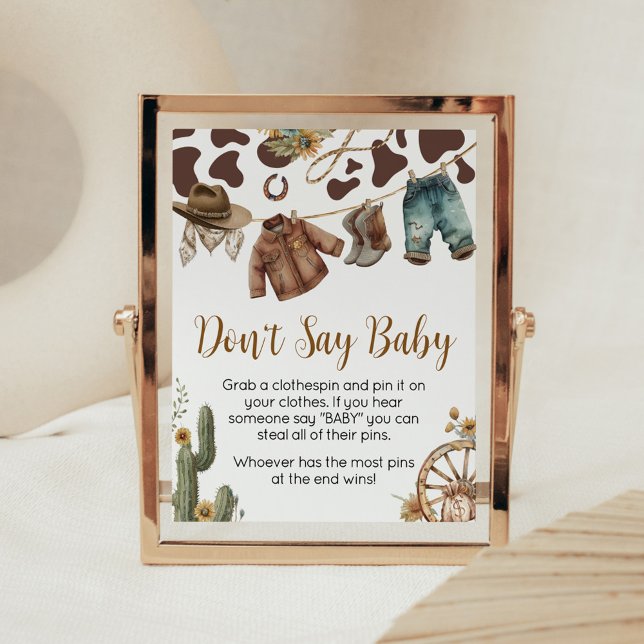 En liten nattpojke, babyskor, säg inte Baby Poster (A Little Cowboy Baby Shower Don't Say Baby Sign)