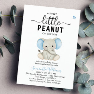 En liten nöt söt blå elefant baby shower inbjudningar