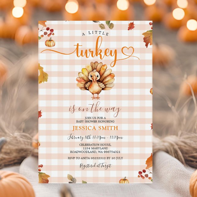 En liten Orange i Turkiet Gingham Autumn Baby Show Inbjudningar (Skapare uppladdad)
