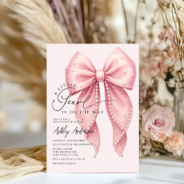 En liten pärla är på väg mot Rosa Bow Baby Shower Inbjudningar