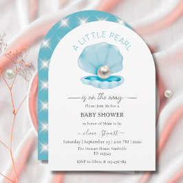 En liten pärla är på väg som Blue Baby Shower Inbjudningar