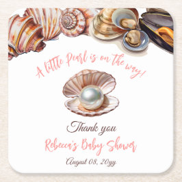 En liten pärla under Sea Girl Baby Shower Underlägg Papper Kvadrat