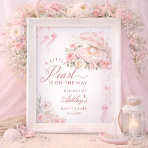 En liten pärlflicka - välkommen till baby shower poster