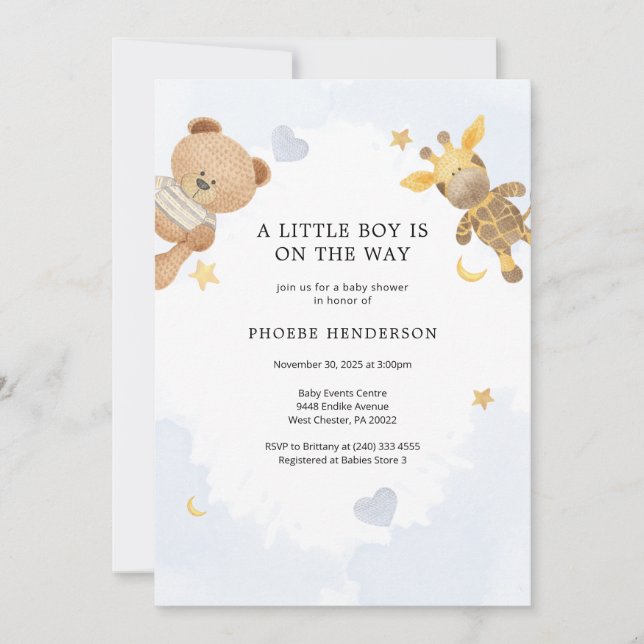 En liten pastel Blue Cute Baby Shower Inbjudningar (Framsida)