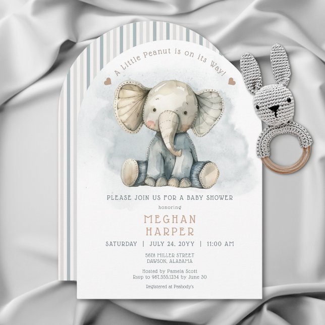 En liten peanut Elephant Blue Arch Baby Shower Inbjudningar (A Little Peanut Elephant Blue Arch Baby Shower Invitation)
