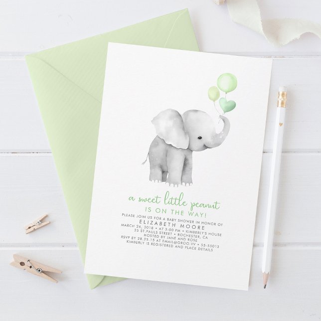 En liten peanut Sweet Baby Elephant Baby Shower Inbjudningar (Skapare uppladdad)