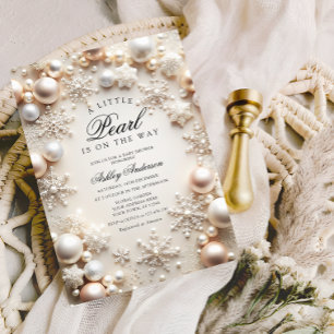 En liten Pearl-Neutralt babydusch Inbjudningar