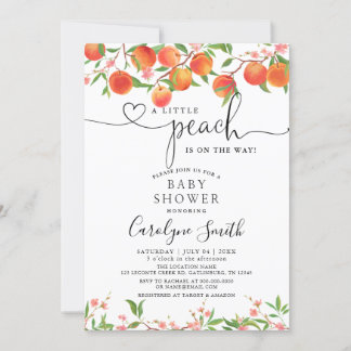 En liten persika är på samma sätt som babyskorna inbjudningar